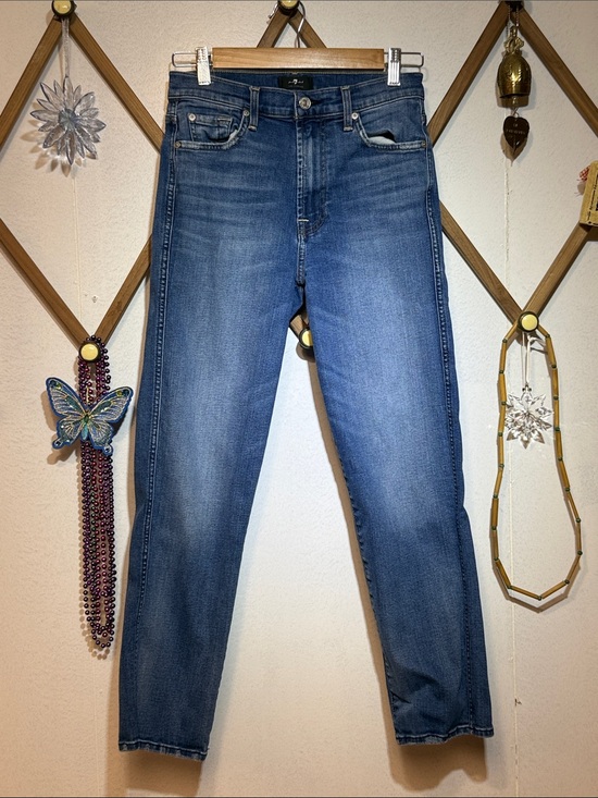7 For All Mankind Denim - 7 For All Mankind High-Rise Slim Straight Jeans - Medium Blue Wash